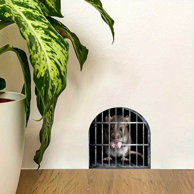 Cute 3D Mouse Hole Sticker - Flower Branch Mouse Pattern - Waterproof and No Residue - Perfect for Home Decor and Reading Corner Halloween, Christmas