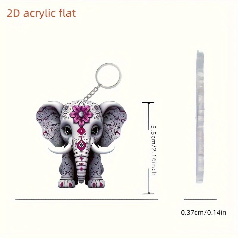 Charming acrylic elephant keychain, perfect for car keys and bags