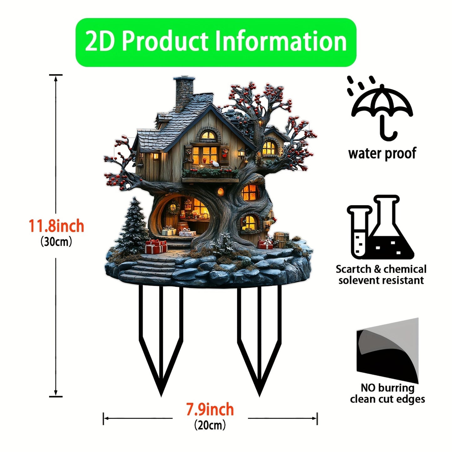 Charming Christmas Fairytale Acrylic Tree House Sculpture - Perfect garden and lawn decoration, ideal holiday party accessory and gift for good friends or new home