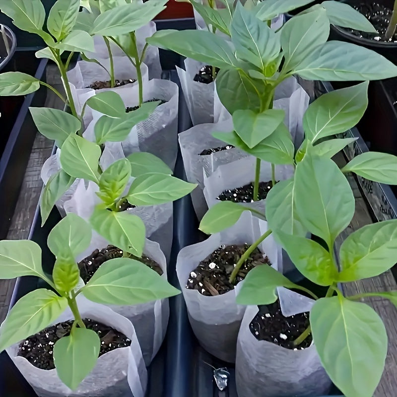 100pcs Biodegradable Seedling Bags, Non Woven Plant Growing Bags, Fabric Seedling Pot Plant Bags, Home Garden Supplies, Seedling Plant Seedling Bags for Soil Transplant Bags Agriculture Production Supply 8.0x10.01cm