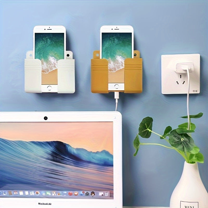 1pc Multifunctional Wall-mounted Mobile Phone Charger Holder Waterproof Space-saving TV Air Conditioner Remote Control Storage Box Wall-mounted Storage Rack