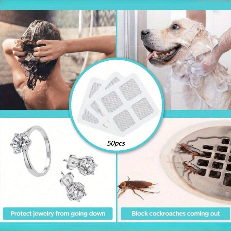 50 Pcs Hair Catcher Drain Stickers: Prevent Hair, Hair Blocker for Shower Drains, Easy to Use, No Power Required