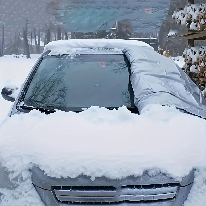 1 Easy-to-fold Winter Car Windshield Cover - 59X23 inches, Durable PVC, Snow, Sun and Rain Protection, with Suction Cup
