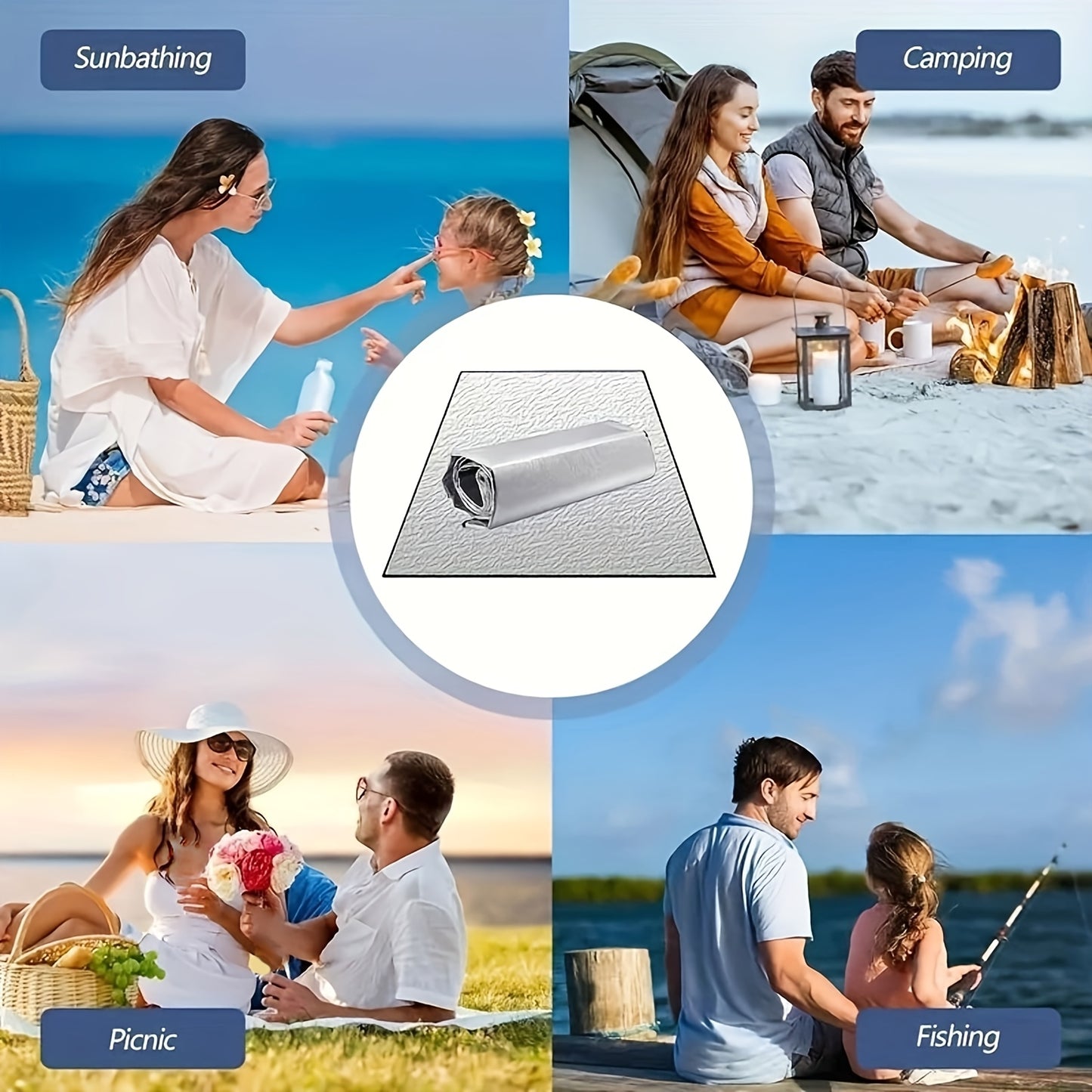 1 Piece Four Seasons Waterproof Camping Mat - Durable Aluminum Foil and EPE Fabric, Portable Outdoor Picnic and Tent, Double-Sided Moisture-Proof Insulation Mat, Beach BBQ, Aluminum Foil