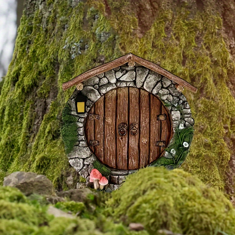 Magic Forest Fairy Gnome Door - 1 Piece Miniature Garden Sculpture, Sturdy Wooden Material, Suitable for Indoor and Various Room Settings, Magical Decoration, No Electricity Required