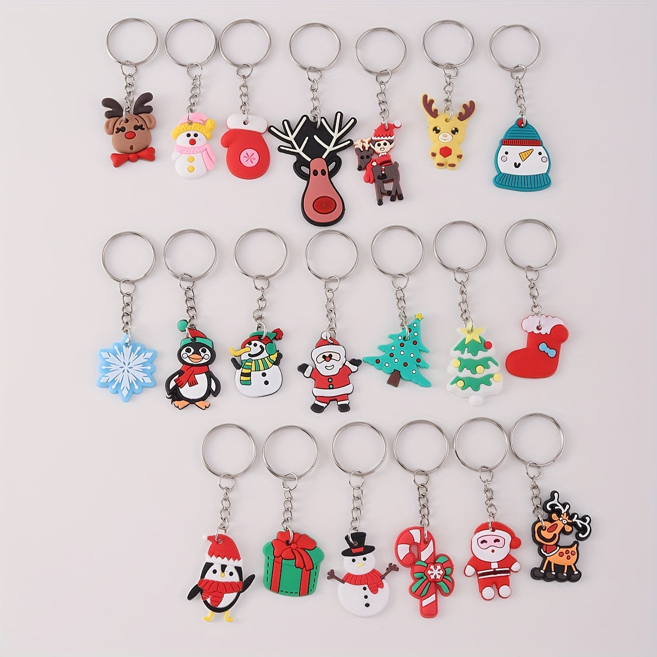 20 Pieces Christmas Keychains - Santa Claus, Snowman, Reindeer and Tree Designs | Cute Silicone PVC Charms for Bags and Accessories | Perfect Holiday Gifts