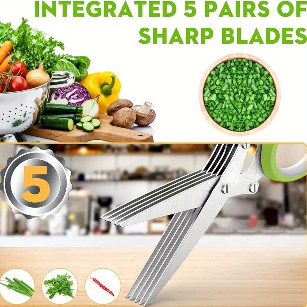 1pc Stainless Steel Multi-layer Kitchen Scissors - Food Safe Onion Scissors with Multiple Blades - Multi-purpose Vegetable Chopping Scissors