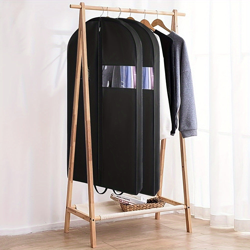 1 Piece Premium Black Non-Woven Garment Bag with Clear Window - Foldable, Dust-Proof Suit Cover