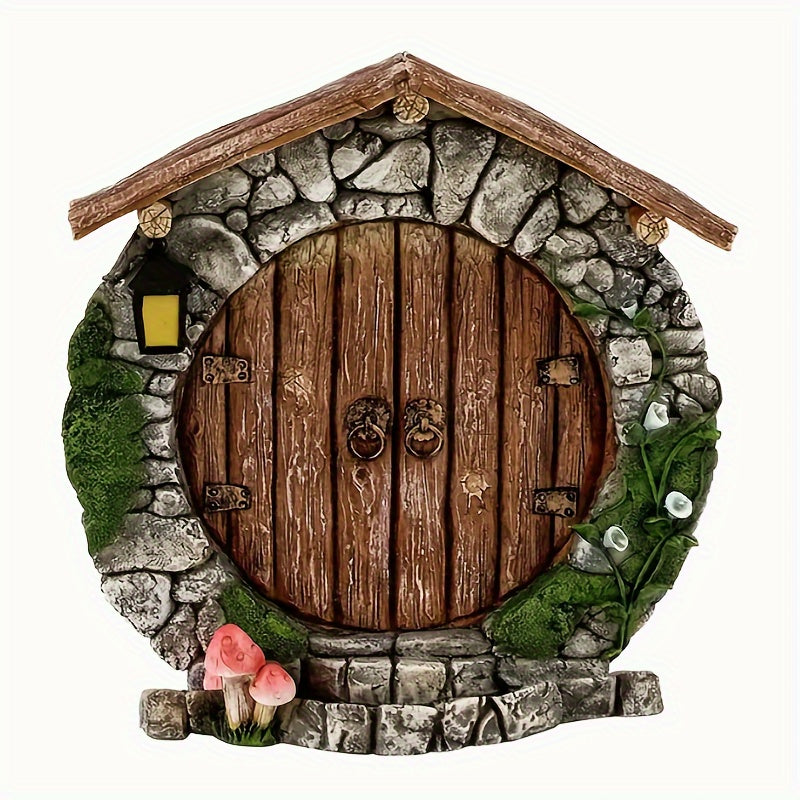 Magic Forest Fairy Gnome Door - 1 Piece Miniature Garden Sculpture, Sturdy Wooden Material, Suitable for Indoor and Various Room Settings, Magical Decoration, No Electricity Required
