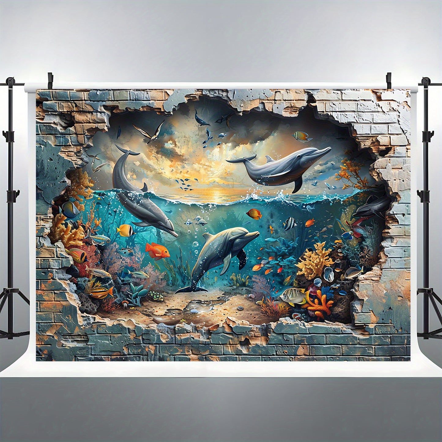 Underwater Shark and Coral Photo Booth Backdrop - Versatile Polyester Wall Mural for Summer Vacations, Birthday Parties and More