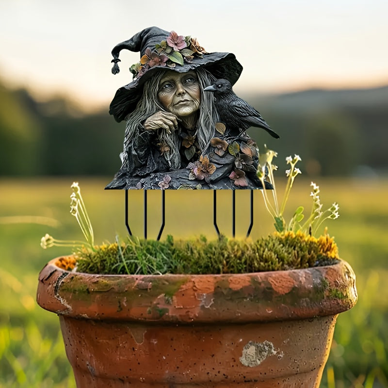 Bohemian Style Acrylic Witch Garden Stake - Weatherproof Outdoor Decor for Planters and Gardens, Unique Yard Art, Bohemian Style,