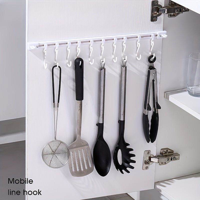 Compact, easy to install adjustable wall mounted hook rack - multifunctional towel rack, bathroom essentials and more, no drilling required, polished surface, bathroom towel rack