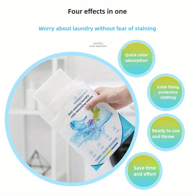 50-Pack All-In-One Color Catching Laundry Sheets - Non-Charged Dye Catching and Anti-Transfer Washing Sheets for Mixed Washing, Safe and Secure
