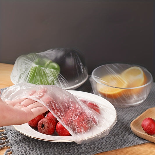 300pcElastic Food Covers - Disposable Plastic Bowl & Vegetable Freshness Wraps for Kitchen and Dining, Perfect for Home Use