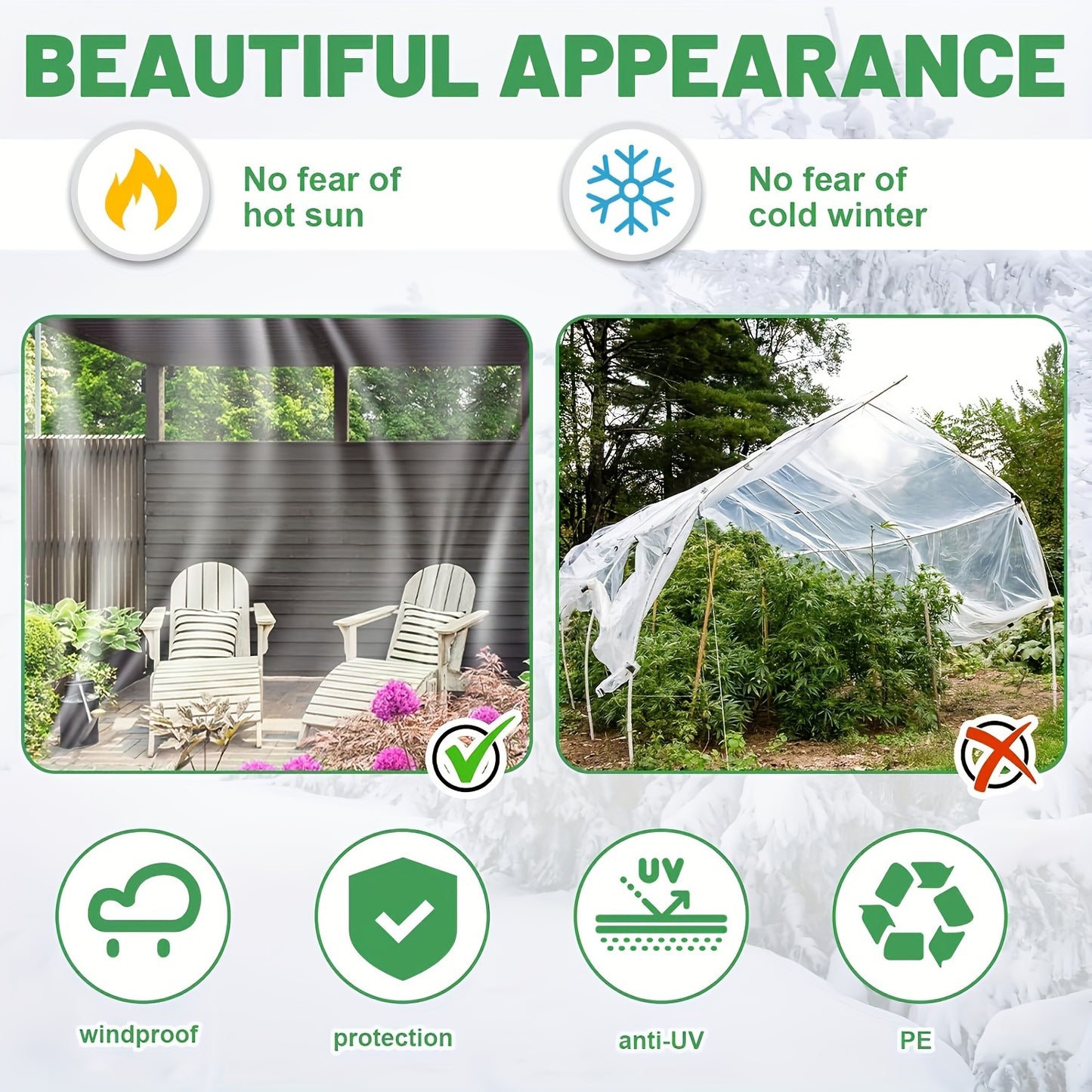 2m*4m 1 piece of transparent waterproof tarpaulin with cable loop - ideal for patio covers, greenhouses and outdoor protection