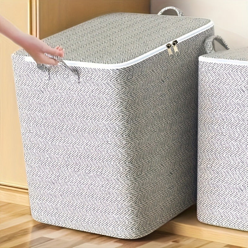 Foldable Gray Clothes and Blanket Storage Bag - with Handles for Home, Bedroom and Car Storage