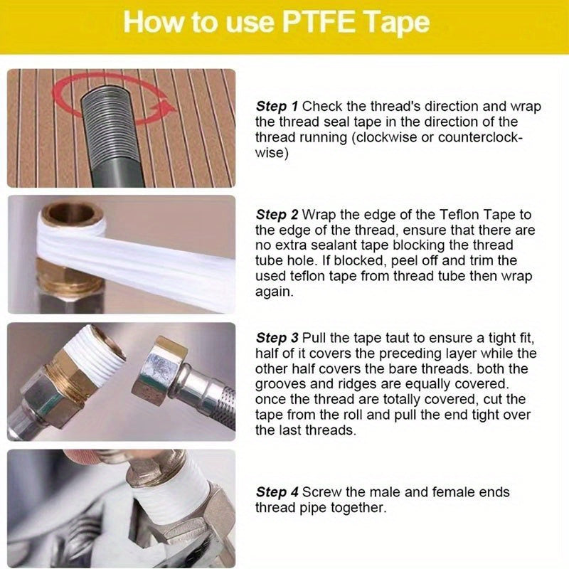10 Pack PTFE Teflon Tape, Leakproof Sealing Tape, Pipe Thread Sealant, Shower Head Pipe Tape, Kitchen Sink Installation Parts, White
