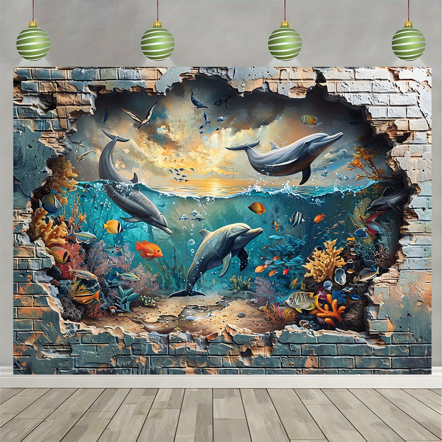 Underwater Shark and Coral Photo Booth Backdrop - Versatile Polyester Wall Mural for Summer Vacations, Birthday Parties and More