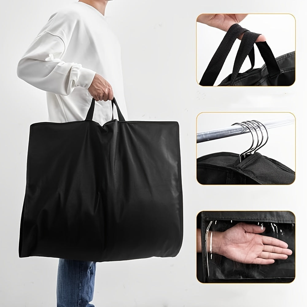 1 Piece Premium Black Non-Woven Garment Bag with Clear Window - Foldable, Dust-Proof Suit Cover