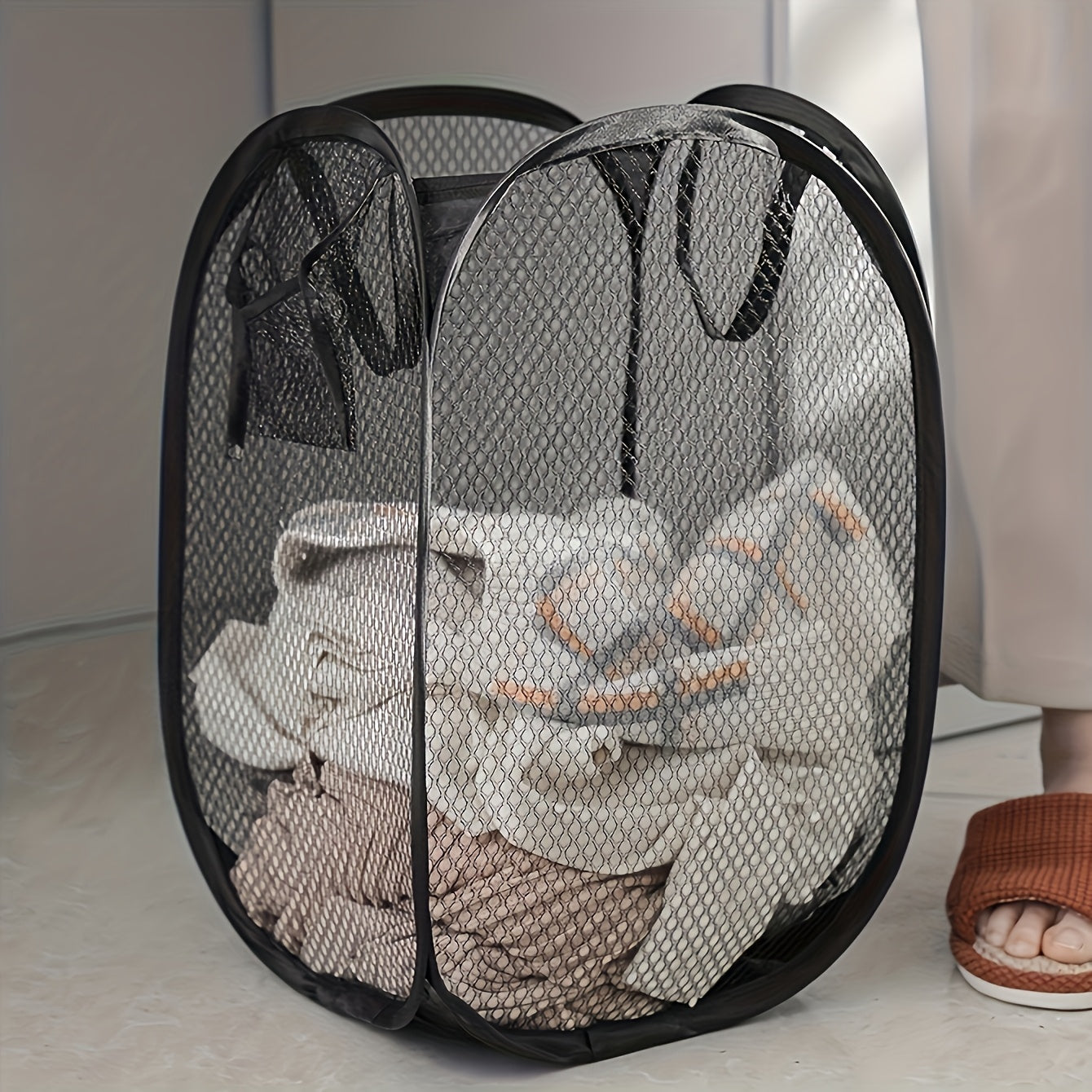 Extra Large Pop-Up Laundry Basket with Handle - Foldable Mesh Storage Basket for Easy Organizing of Dirty Clothes, Essential Storage Tools for Home