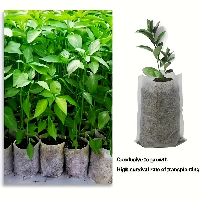 100pcs Biodegradable Seedling Bags, Non Woven Plant Growing Bags, Fabric Seedling Pot Plant Bags, Home Garden Supplies, Seedling Plant Seedling Bags for Soil Transplant Bags Agriculture Production Supply 8.0x10.01cm
