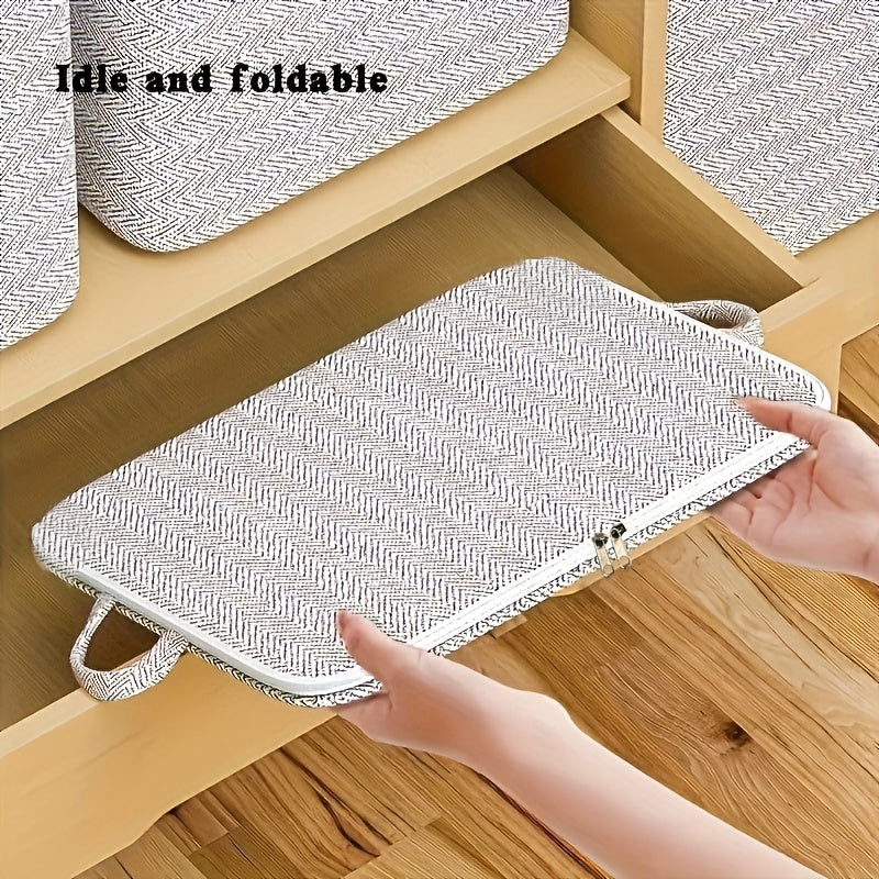 150L 1pc Large Capacity Non-Woven Storage Box with Handle, Foldable Clothes and Blanket Storage Box, Stylish Gray with Stripe Pattern for Wardrobe Organization