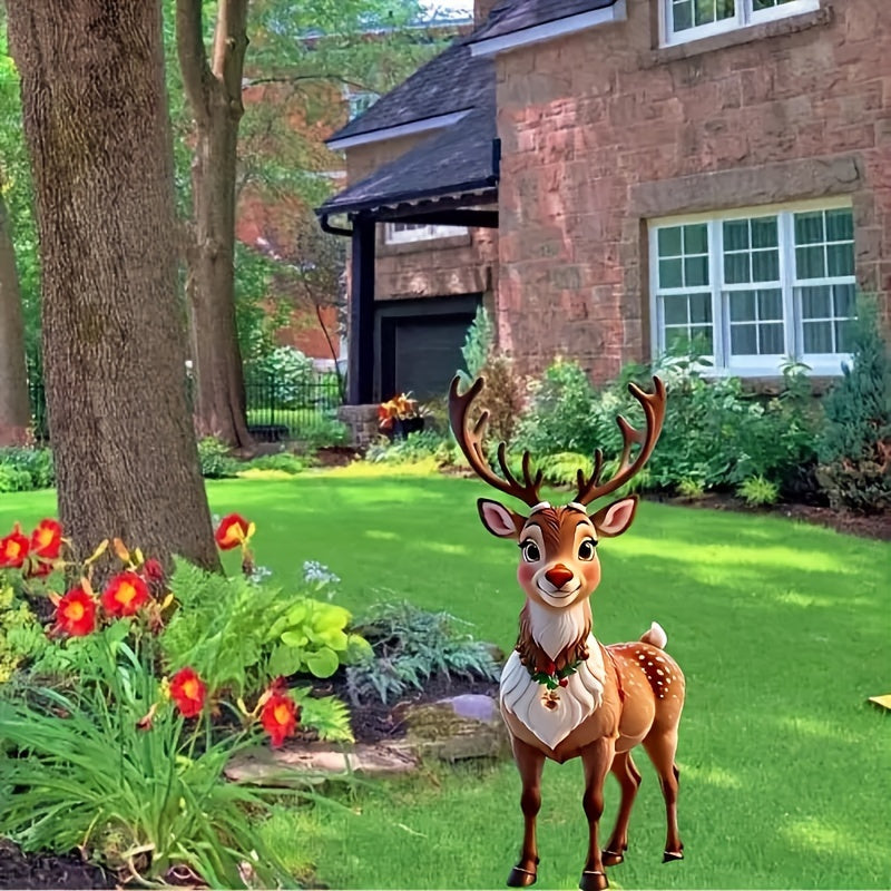 1 Piece Art Deco Style Acrylic Reindeer Garden Stake - Christmas Animal Theme Outdoor Lawn Decoration, No Electricity or Batteries Required, Holiday Yard Decorations