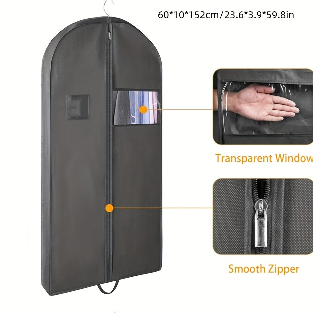 1 Piece Premium Black Non-Woven Garment Bag with Clear Window - Foldable, Dust-Proof Suit Cover