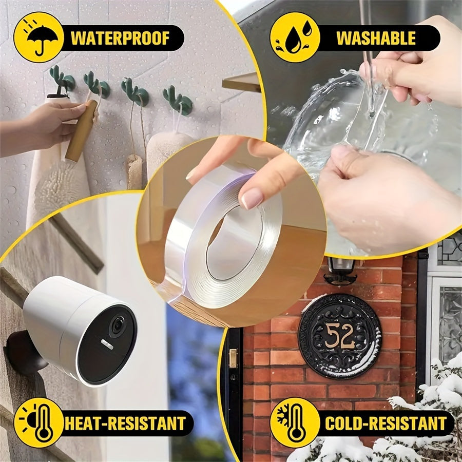 1 Roll of XStrong Reusable Double-Sided Tape, Heavy-Duty Transparent Nano Adhesive Strip, No Residue Washable Tape for Home, Office, and Car Use - Multi-Purpose Removable Mounting Tape