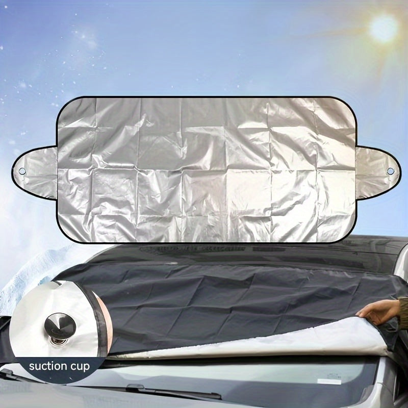 1 Easy-to-fold Winter Car Windshield Cover - 59X23 inches, Durable PVC, Snow, Sun and Rain Protection, with Suction Cup