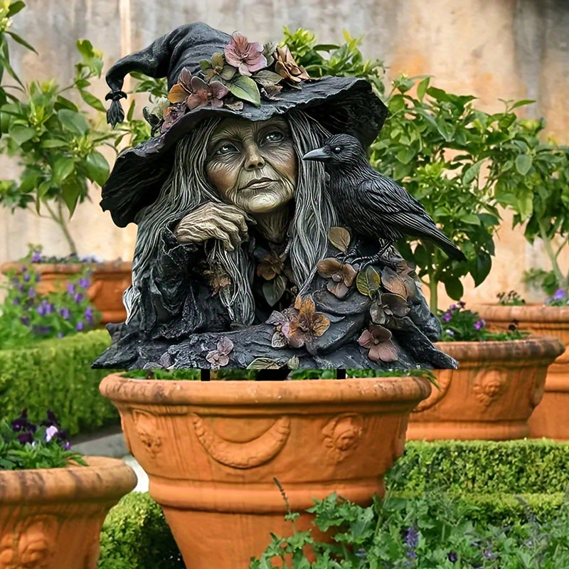 Bohemian Style Acrylic Witch Garden Stake - Weatherproof Outdoor Decor for Planters and Gardens, Unique Yard Art, Bohemian Style,