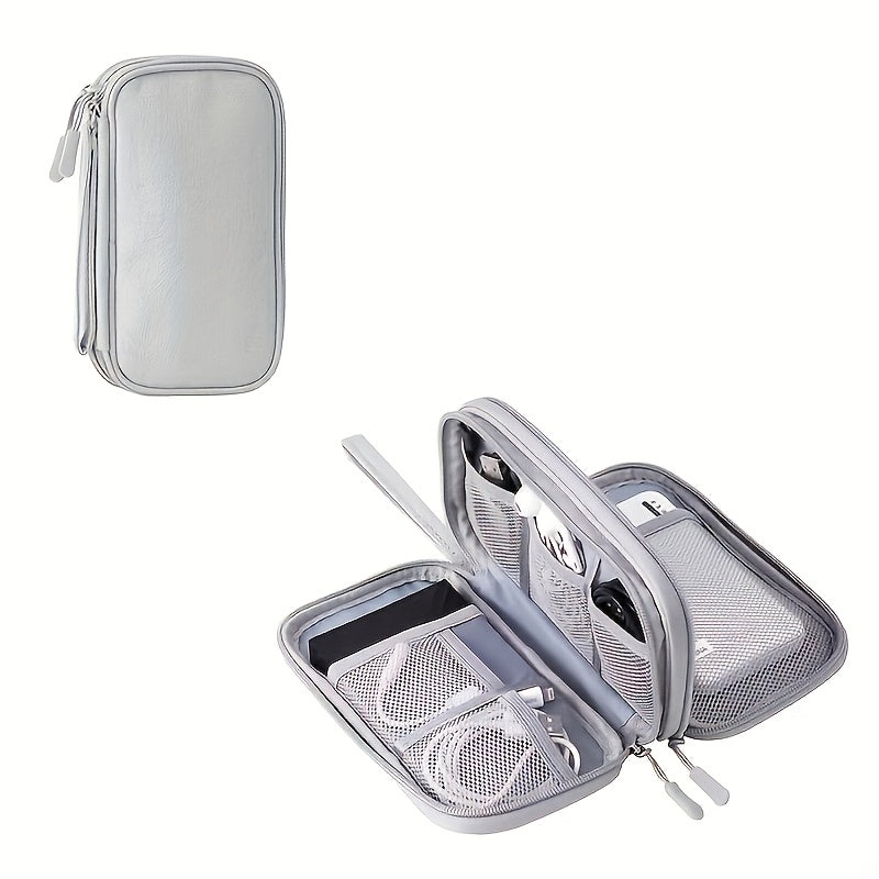 1 Dual Layer Electronic Accessories Organizer with 8 Compartments Waterproof Travel Organizer for Chargers, Cables, Headphones, USB Drives - Durable Fabric, Hand Washable/Dry Cleanable