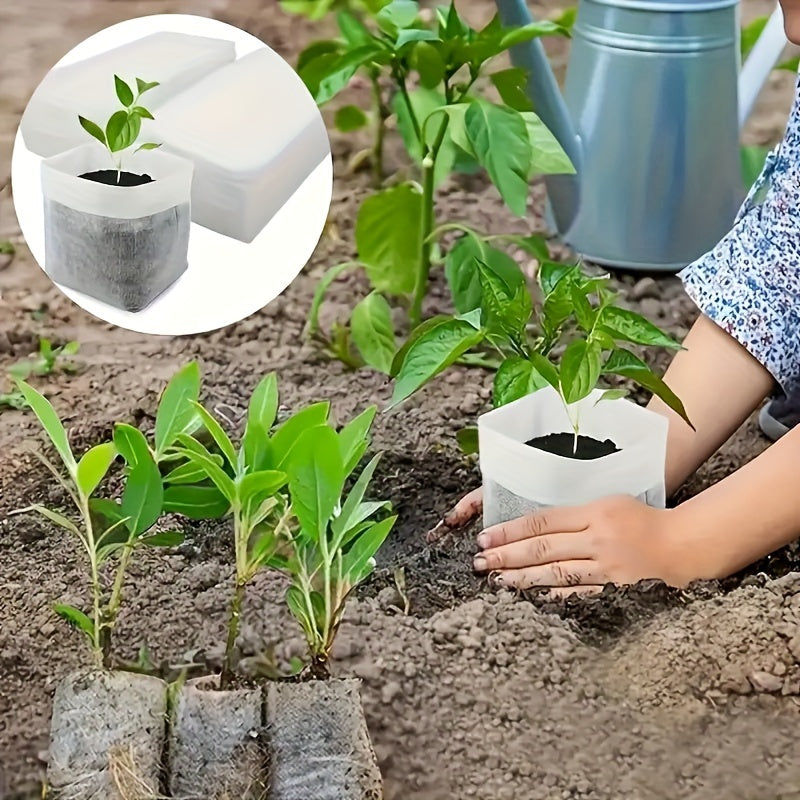 100pcs Biodegradable Seedling Bags, Non Woven Plant Growing Bags, Fabric Seedling Pot Plant Bags, Home Garden Supplies, Seedling Plant Seedling Bags for Soil Transplant Bags Agriculture Production Supply 8.0x10.01cm