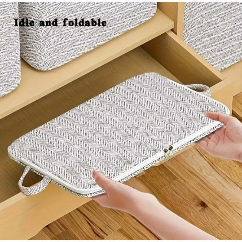 Foldable Gray Clothes and Blanket Storage Bag - with Handles for Home, Bedroom and Car Storage