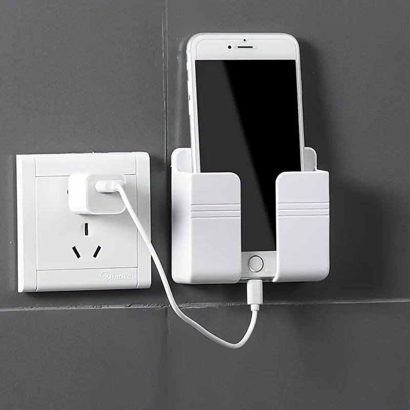 1pc Multifunctional Wall-mounted Mobile Phone Charger Holder Waterproof Space-saving TV Air Conditioner Remote Control Storage Box Wall-mounted Storage Rack