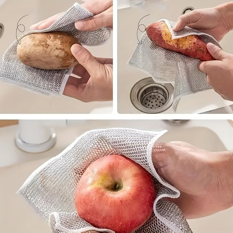 10 Stainless Steel Cleaning Cloths - Non-stick Mesh Dish Towels for Kitchen Maintenance