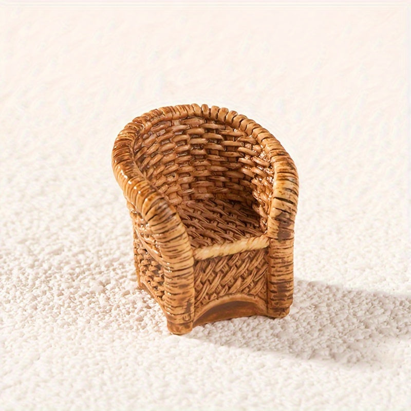 Set of 6 resin miniature figurines - Handcrafted bamboo chair, basket and jar - Multipurpose decoration for indoor and outdoor spaces - Versatile