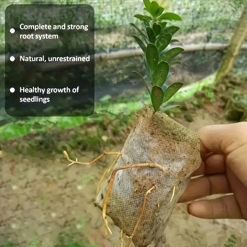 100pcs Biodegradable Seedling Bags, Non Woven Plant Growing Bags, Fabric Seedling Pot Plant Bags, Home Garden Supplies, Seedling Plant Seedling Bags for Soil Transplant Bags Agriculture Production Supply 8.0x10.01cm