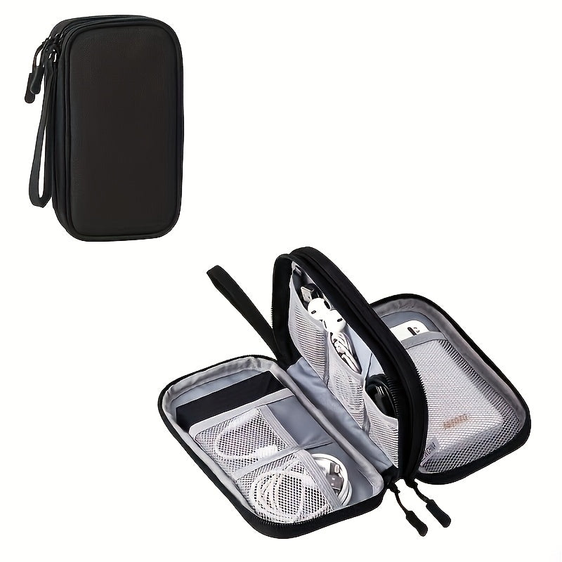 1 Dual Layer Electronic Accessories Organizer with 8 Compartments Waterproof Travel Organizer for Chargers, Cables, Headphones, USB Drives - Durable Fabric, Hand Washable/Dry Cleanable