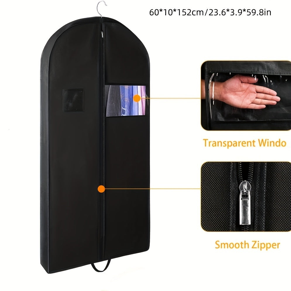 1 Piece Premium Black Non-Woven Garment Bag with Clear Window - Foldable, Dust-Proof Suit Cover