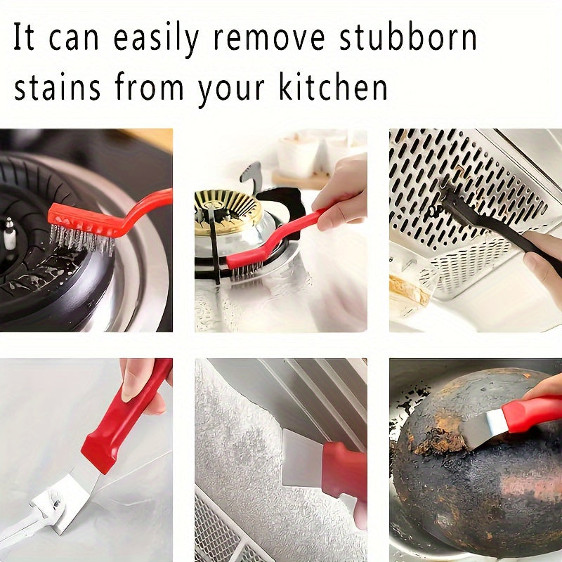 5 pieces/set, kitchen cleaning tool set, cleaning shovel defrost shovel, electric wire brush, kitchen gas stove range hood pot sink cleaning tool, heavy oil removal tool brush shovel, cleaning supplies