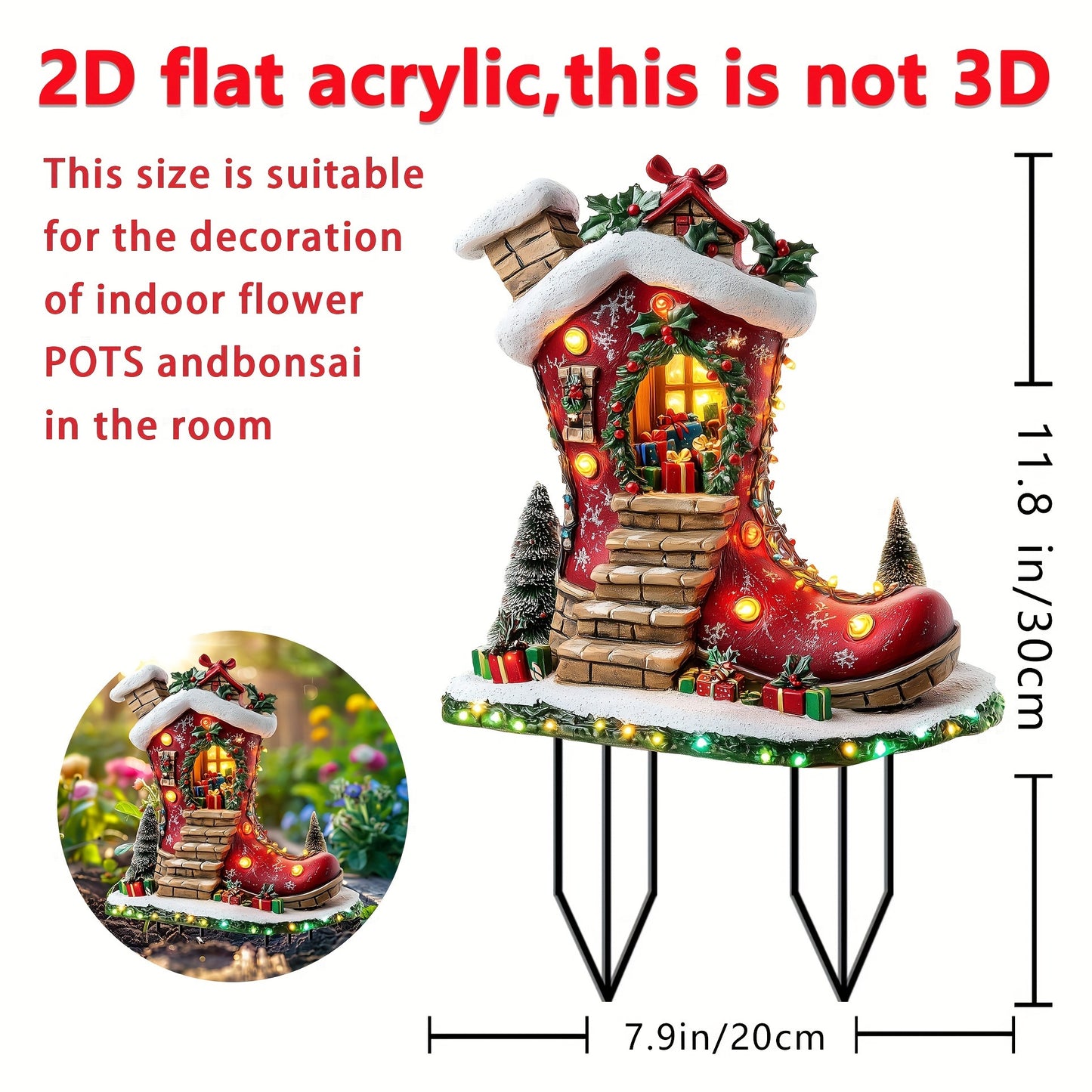 1pc Solar Powered Christmas Elf Boot House Garden Stake, Acrylic Planter Design, Fairy Theme Outdoor Decorative Light Catcher for Lawn, Patio, Home - Holiday Decoration