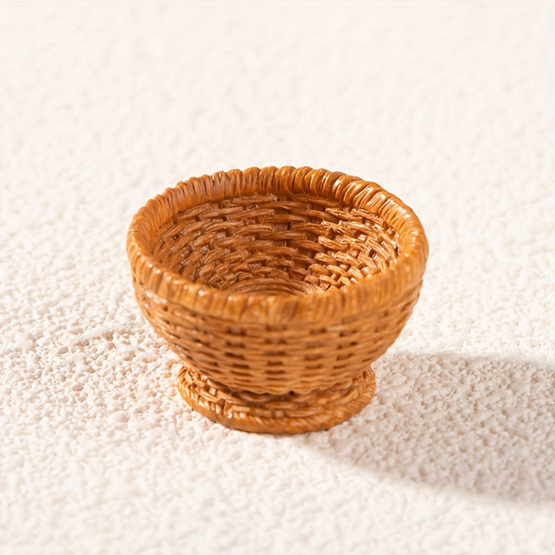 Set of 6 resin miniature figurines - Handcrafted bamboo chair, basket and jar - Multipurpose decoration for indoor and outdoor spaces - Versatile