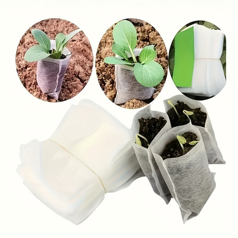 100pcs Biodegradable Seedling Bags, Non Woven Plant Growing Bags, Fabric Seedling Pot Plant Bags, Home Garden Supplies, Seedling Plant Seedling Bags for Soil Transplant Bags Agriculture Production Supply 8.0x10.01cm