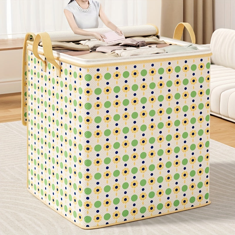 Bohemian style large storage bag - multifunctional, foldable clothes and quilt storage bag, perfect for moving and seasonal sorting, practical hook