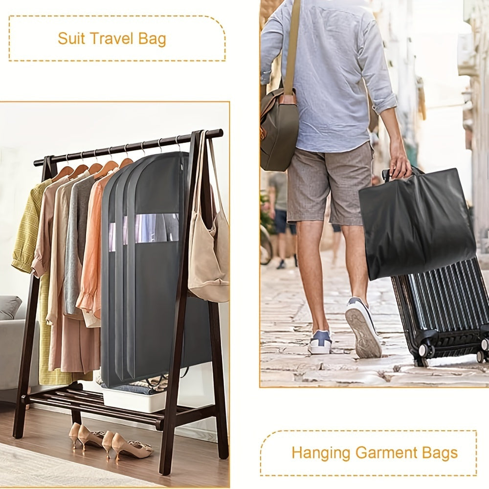 1 Piece Premium Black Non-Woven Garment Bag with Clear Window - Foldable, Dust-Proof Suit Cover