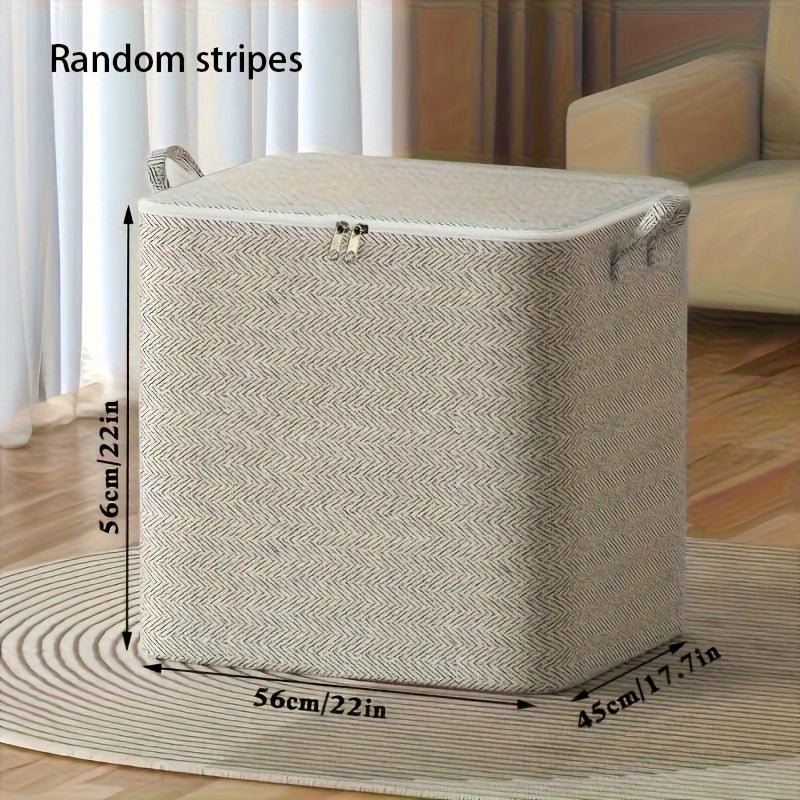 150L 1pc Large Capacity Non-Woven Storage Box with Handle, Foldable Clothes and Blanket Storage Box, Stylish Gray with Stripe Pattern for Wardrobe Organization