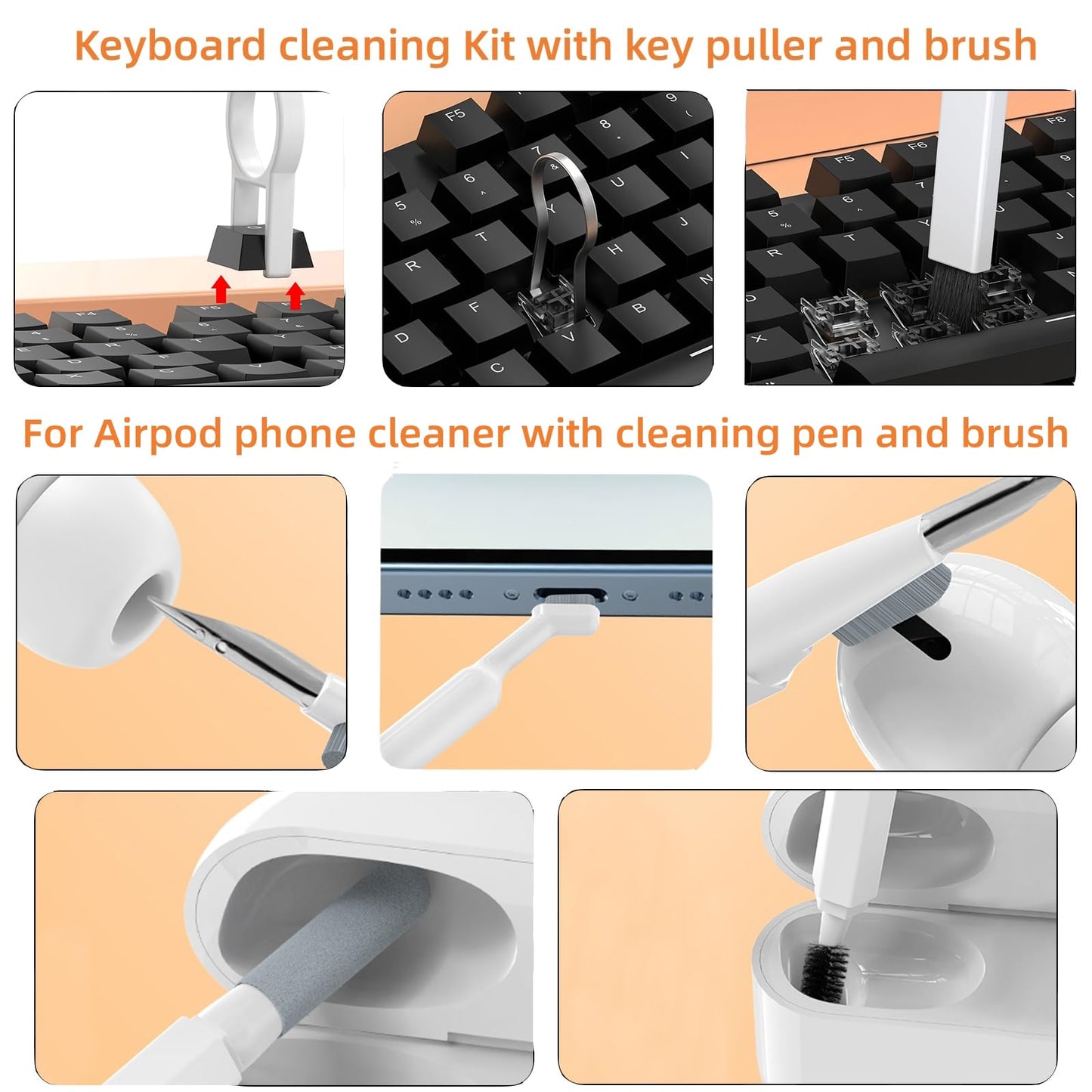 Keyboard Cleaner Kit, 20-in-1 Laptop Phone Screen Cleaning Kit, Keyboard Cleaning Kit with Electronic Cleaning Brush Spray for Airpods Pro, iPad, iPhone Pro, Camera, Computer Cleaning