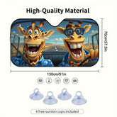 1pc Funny Giraffes Road Trip Cartoon Style Windshield Sun Shade Car Sun Shade Car Windshield Sun Shade Sun Shade for Car Window Car Interior Accessories