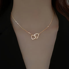 Elegant & Cute Heart to Heart Pendant Necklace for Women Golden Tone Interconnected Hearts Symbolizing Love & Harmony Delicate Chain for Casual Attire Parties & Valentine's Day Gift Year Round Jewelry Heart Necklace Party Accessory Twisted Heart D